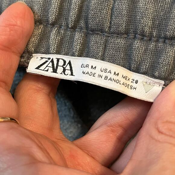 Zara Mineral Wash Wide Leg Sweatpants Medium Gray Boho Drawstring Grunge Cozy - Picture 5 of 8